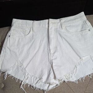 Forever 21 White Jean Shorts with Frayed Hem